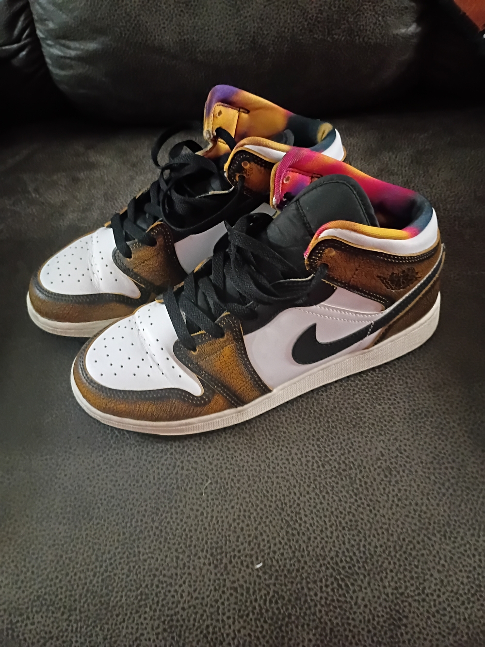Nike Air Jordan Mid-Top Sneakers in White, Black & Bronze